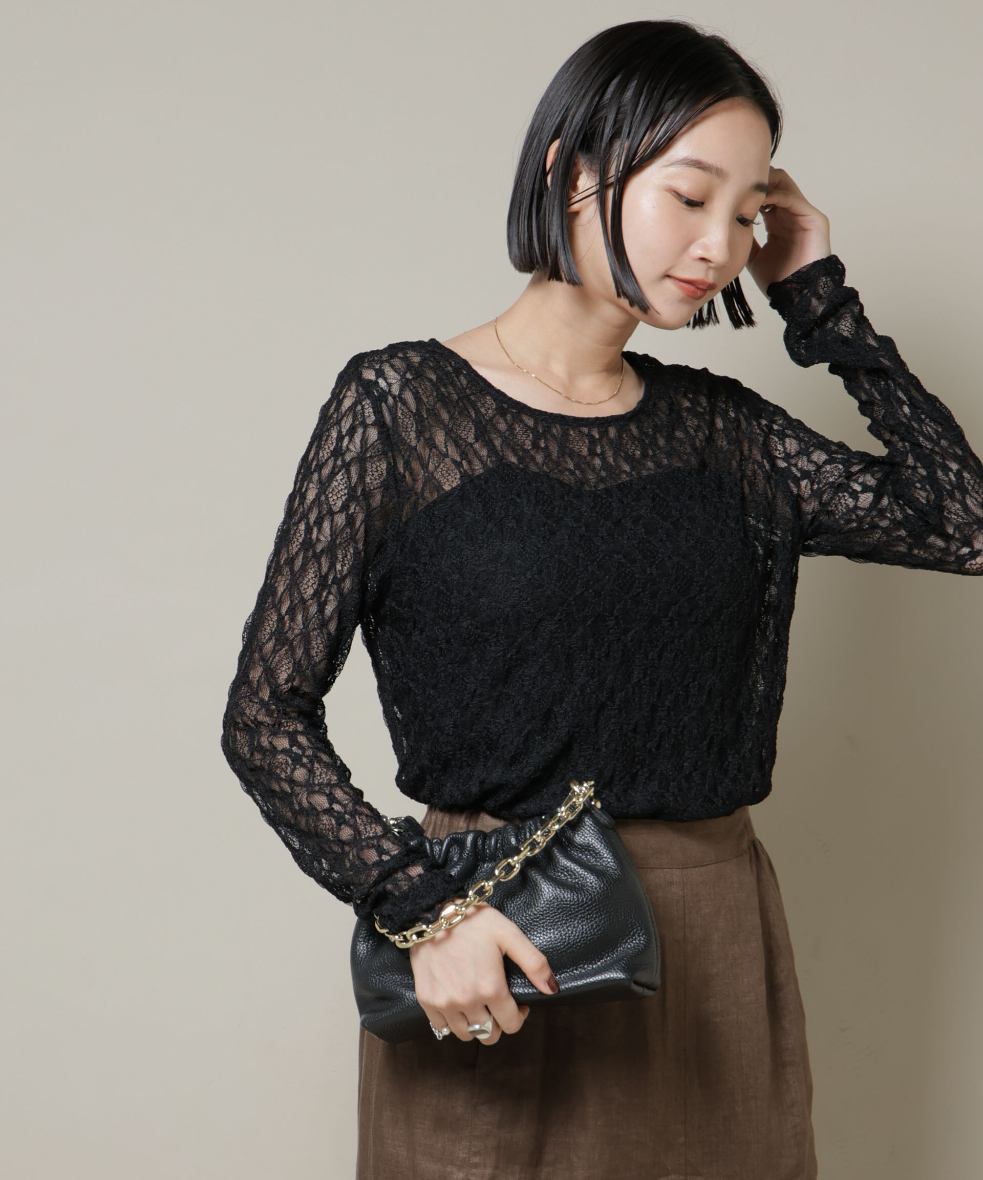 nano･universe「シアーレースロングスリーブトップス(セットアップ可)」|Tシャツ・カットソー|