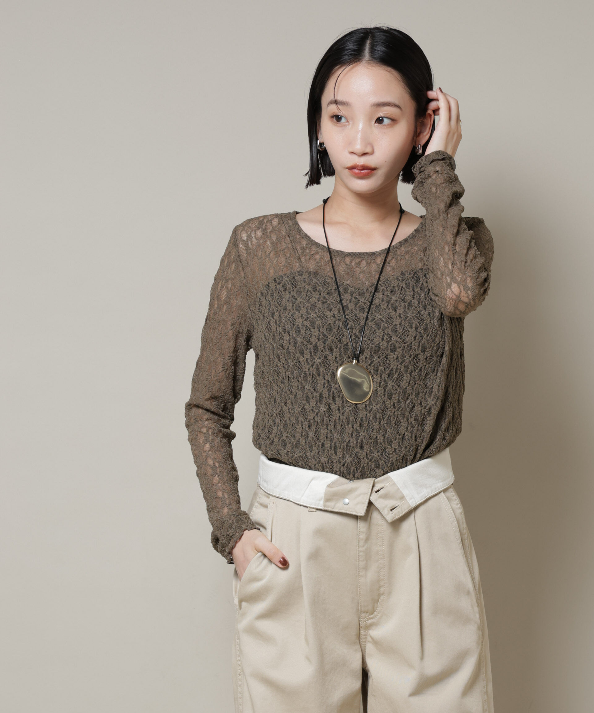 nano･universe「シアーレースロングスリーブトップス(セットアップ可)」|Tシャツ・カットソー|