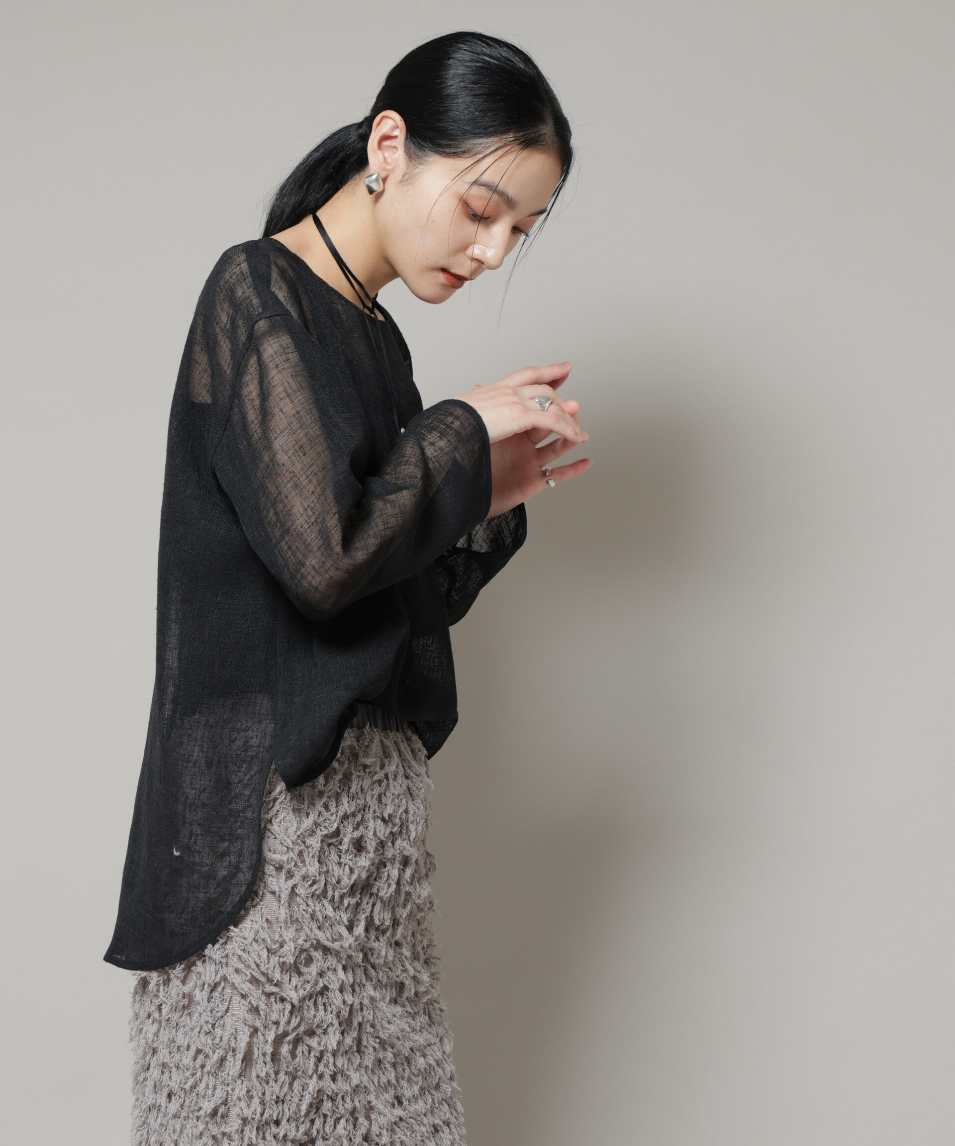 nano･universe「オーバーサイズメッシュブラウス」|シャツ・ブラウス|