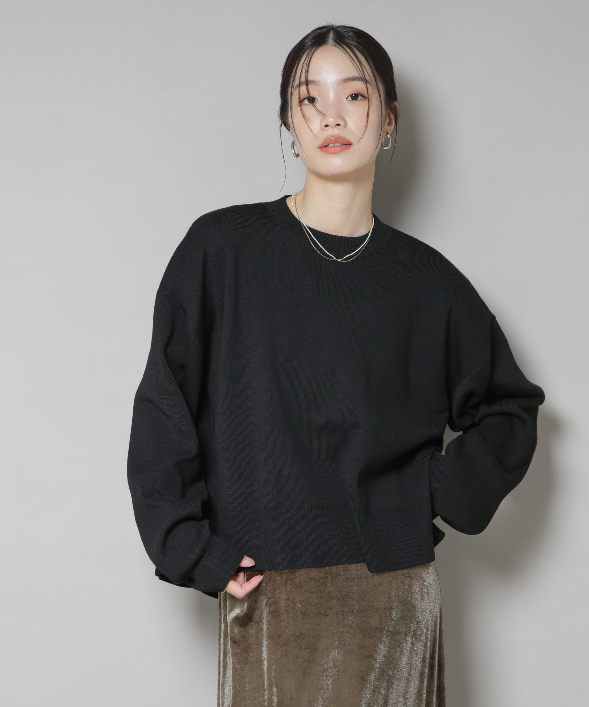 nano･universe「毛玉抑制ニットプルオーバー(セットアップ可)」|ニット・セーター|ブラック