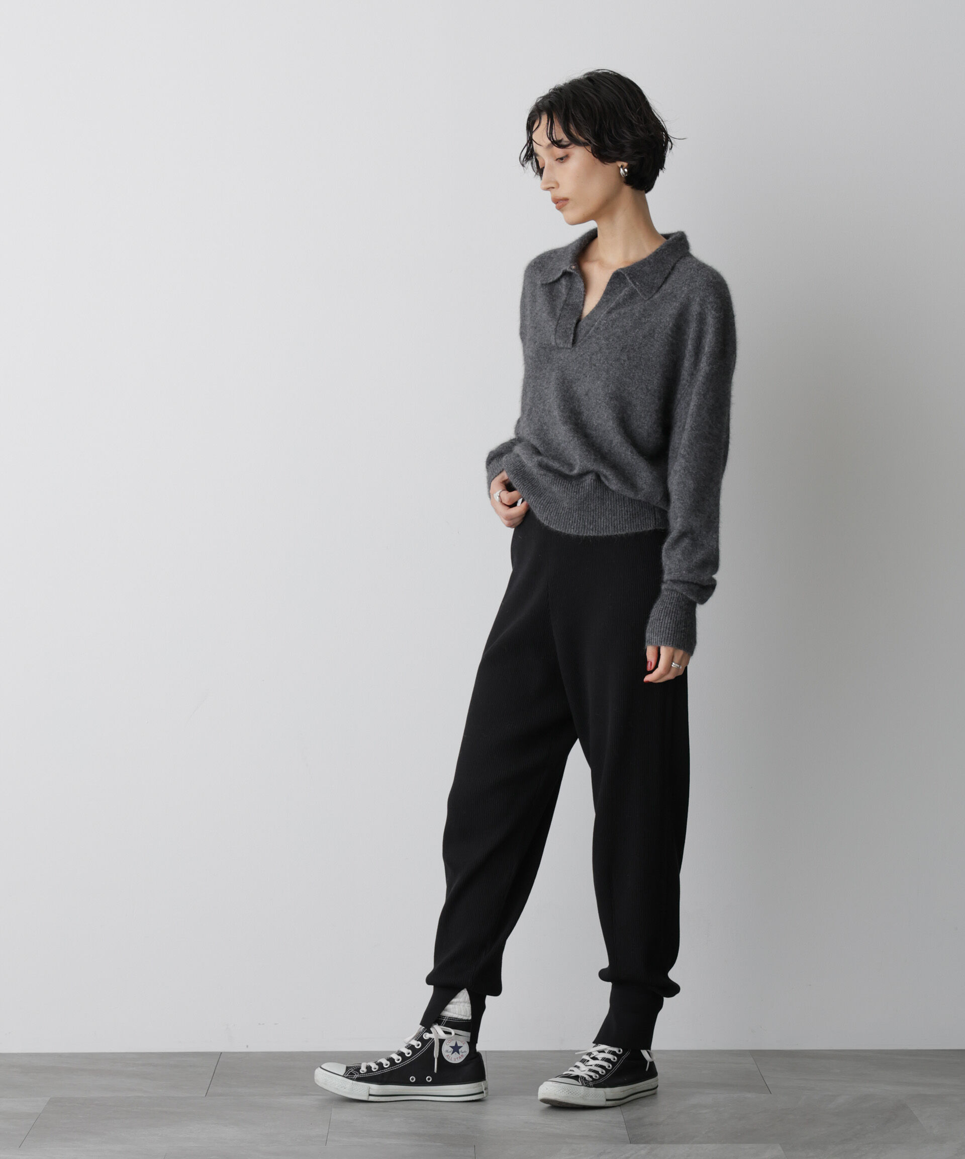  「「STEVELOUR」スキッパーポロ衿ソフトタッチニット」|ニット・セーター|