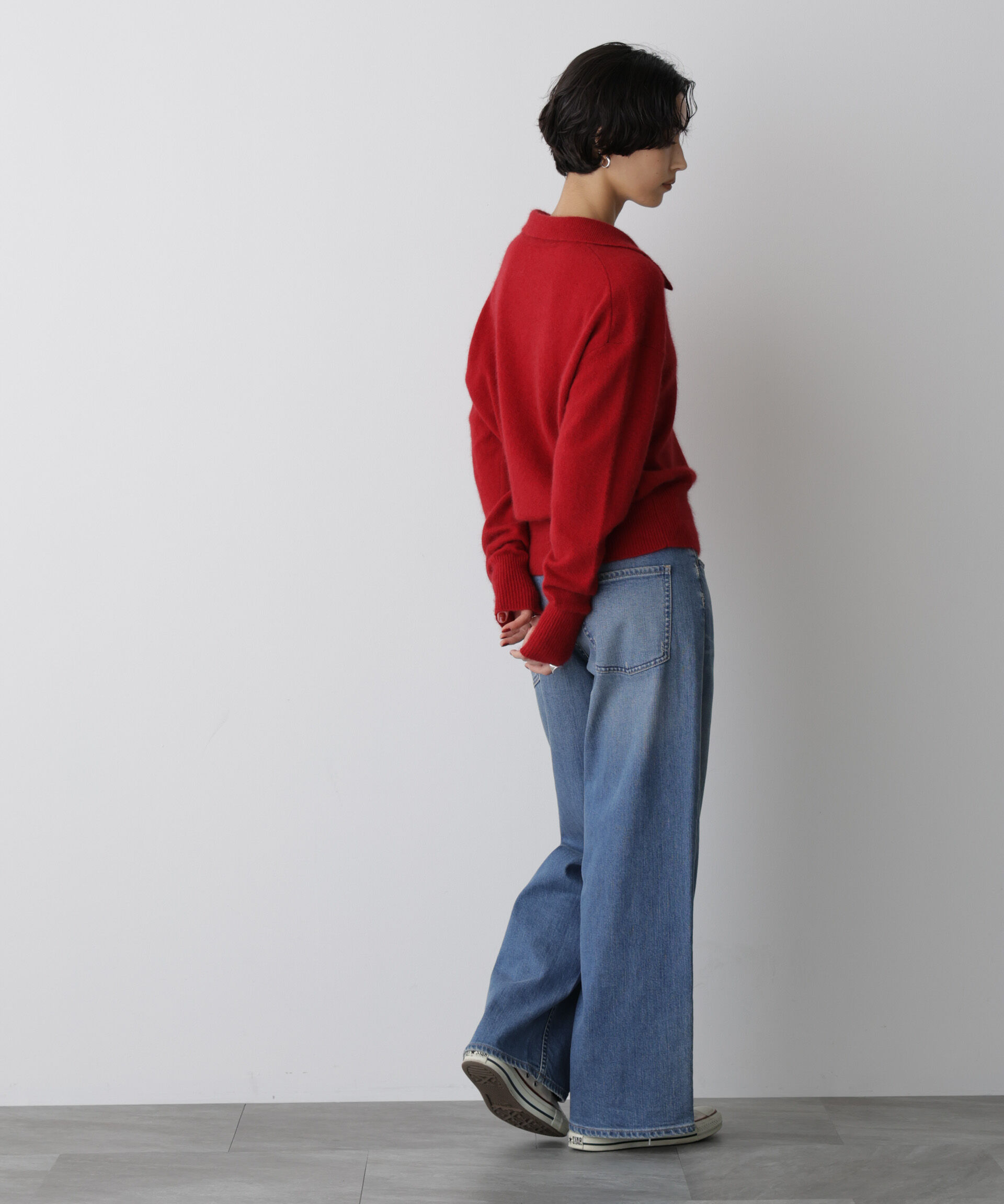  「「STEVELOUR」スキッパーポロ衿ソフトタッチニット」|ニット・セーター|