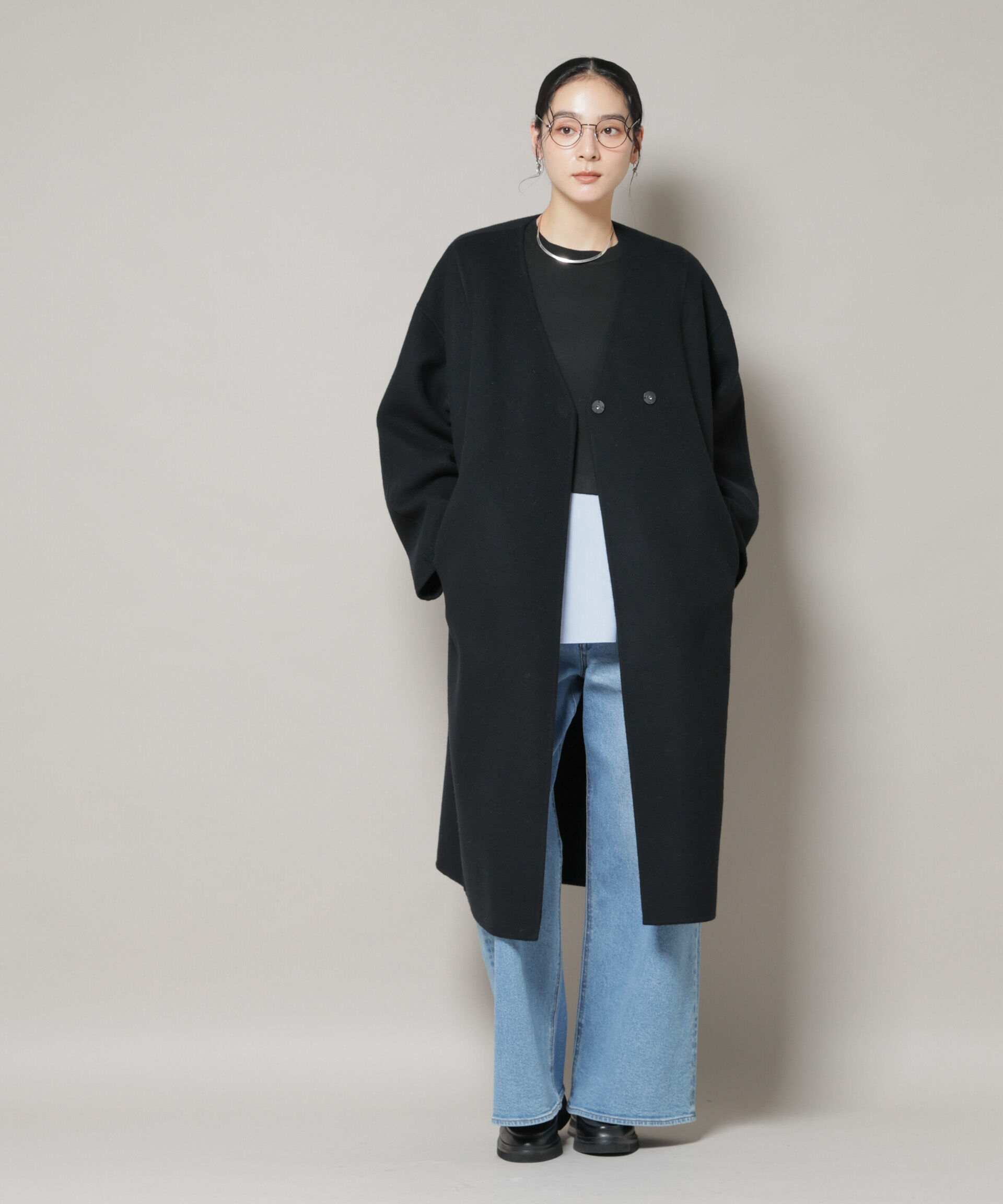 nano･universe「SUPER110blend リバーノーカラーロングコート」|その他|