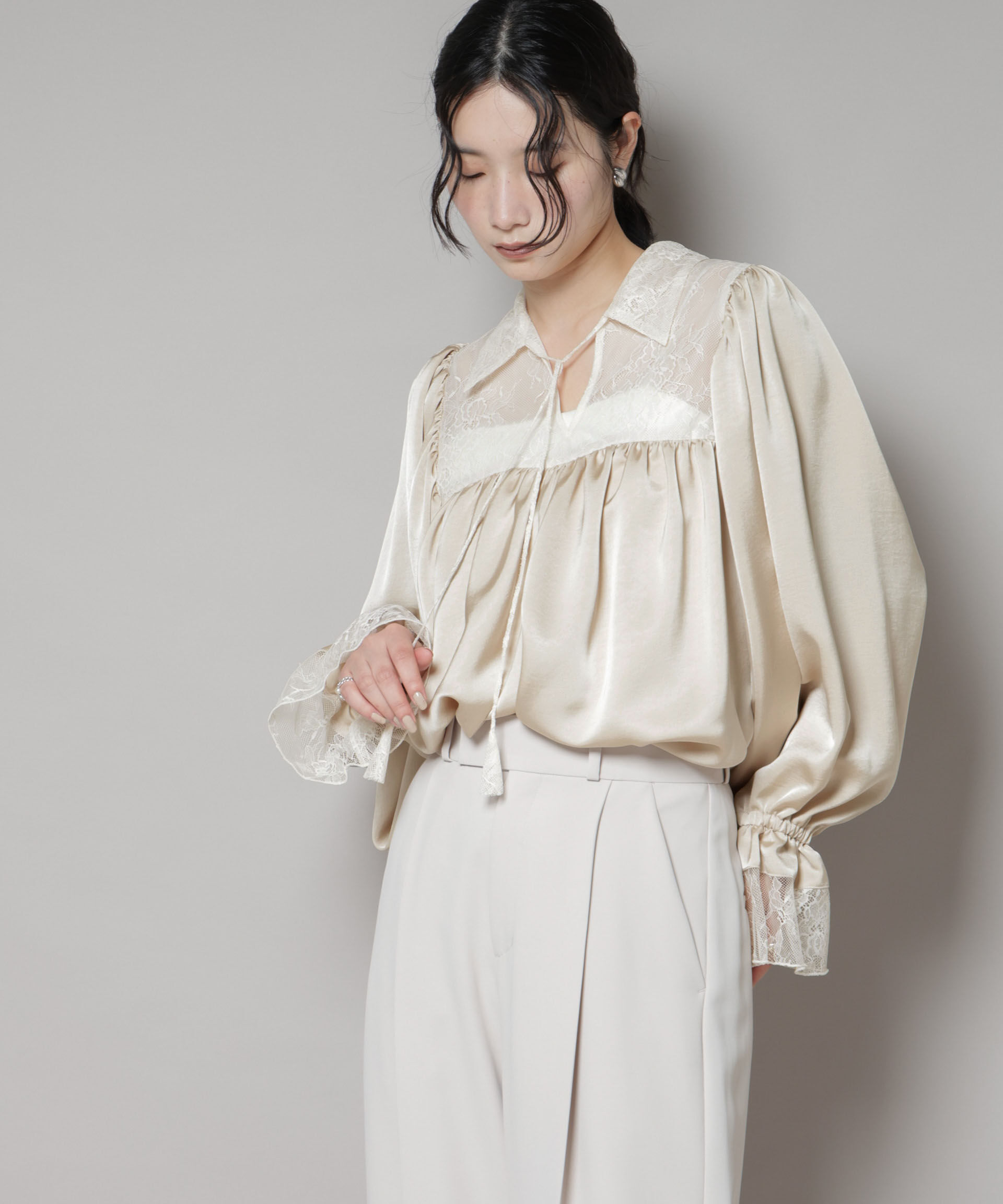 nano･universe「レースコンビギャザーブラウス」|シャツ・ブラウス|