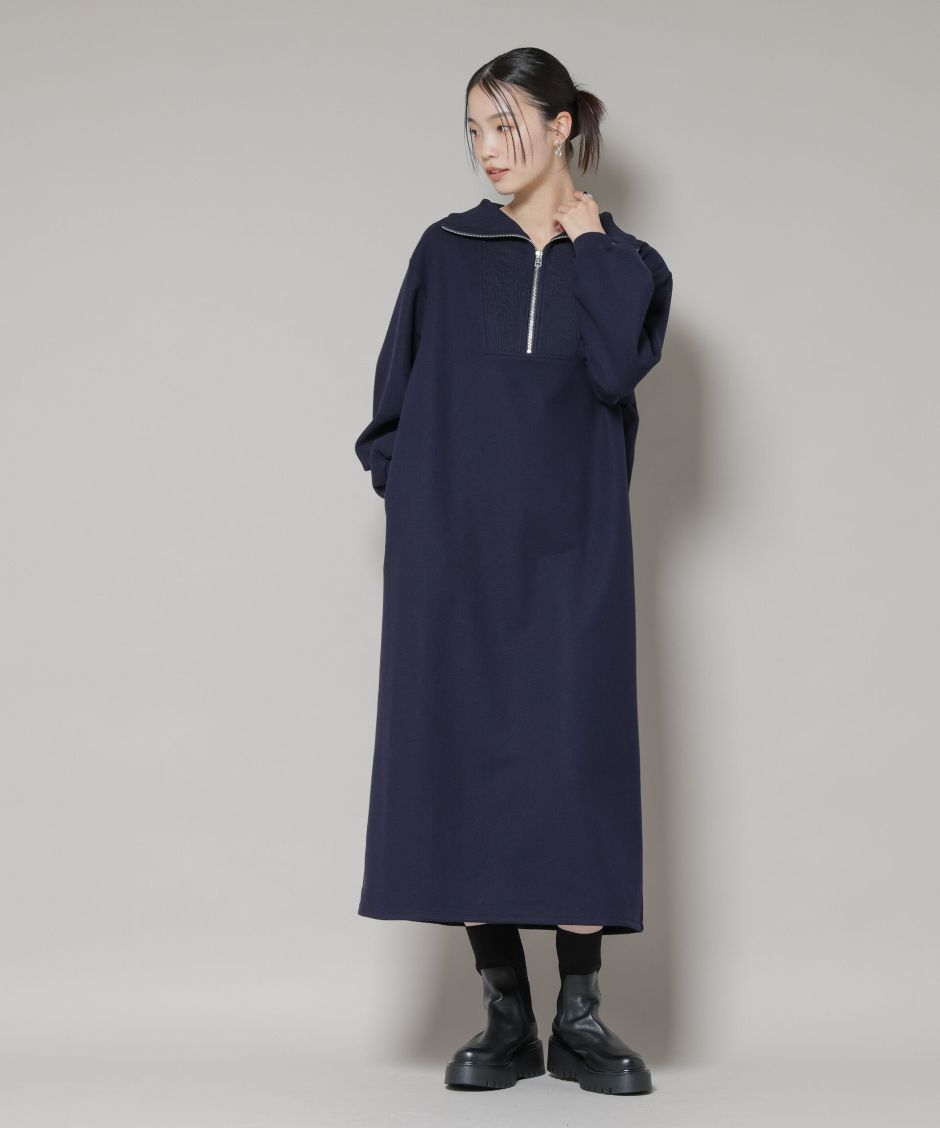 nano･universe「圧縮起毛ハーフジップワンピース」|ワンピース|