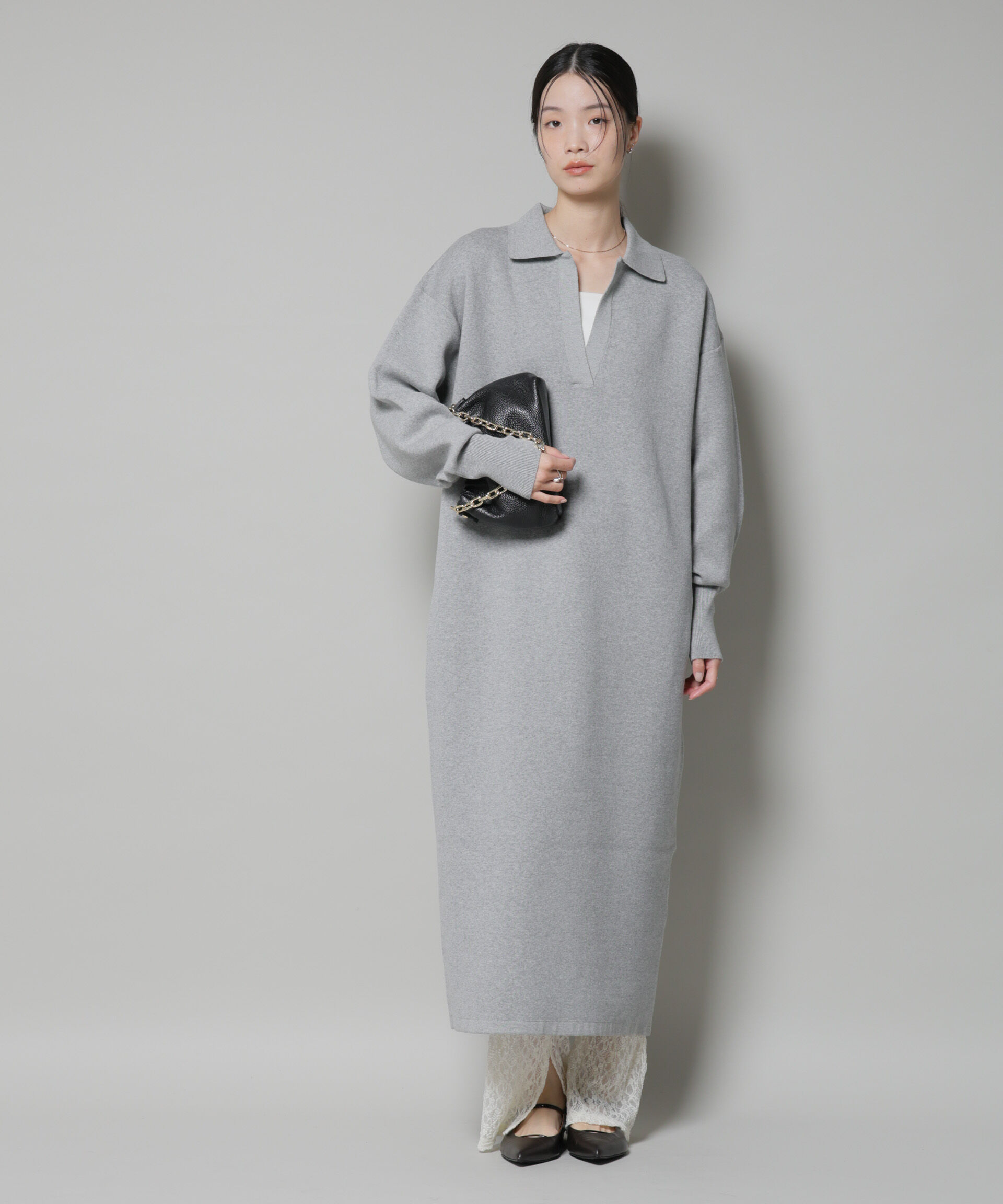 nano･universe「スウェットライク衿付きスキッパーニットワンピース」|ワンピース|