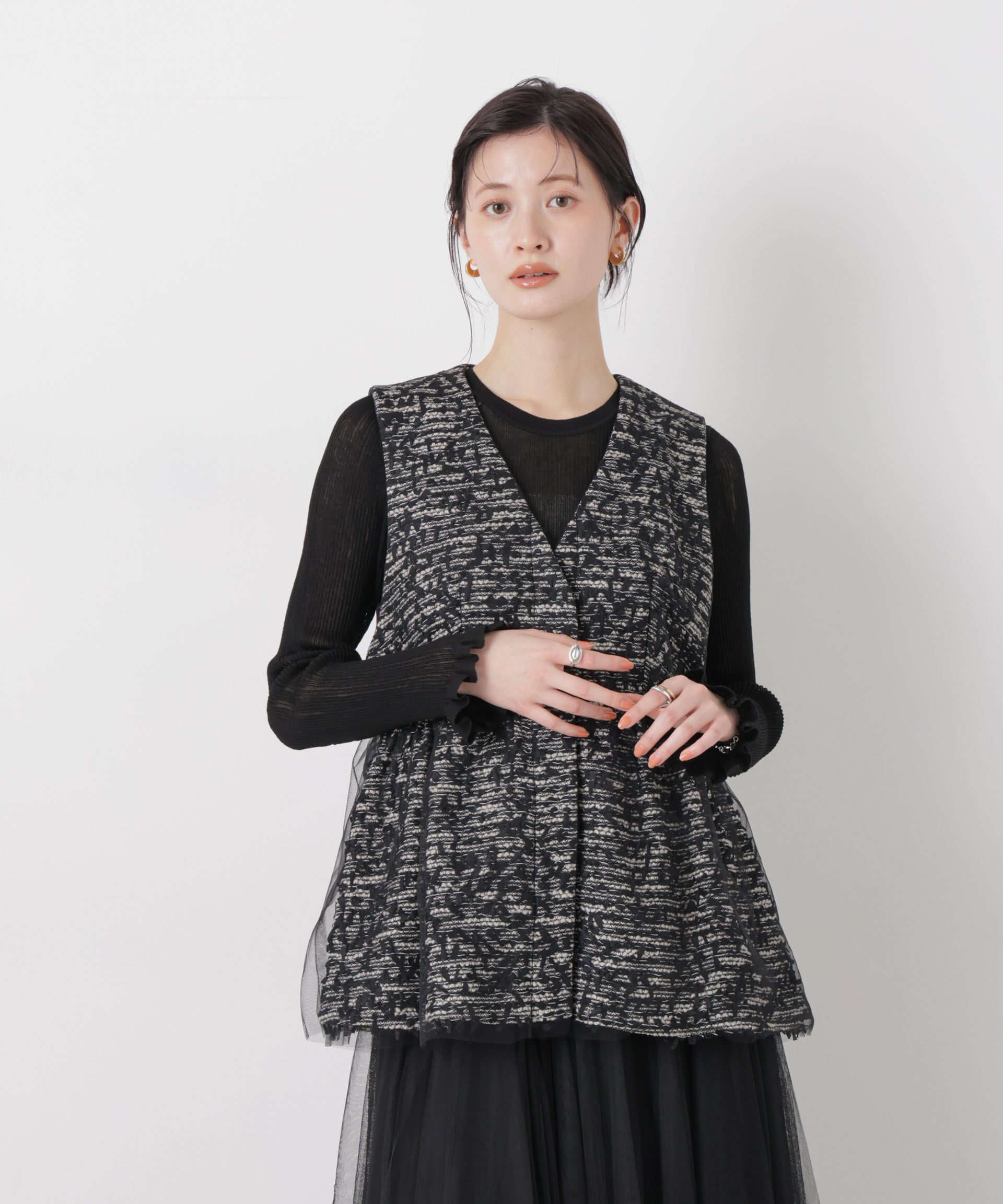 nano･universe「troisieme chaco/ＴWEED&times;TULLE ジレ」|テーラードジャケット|