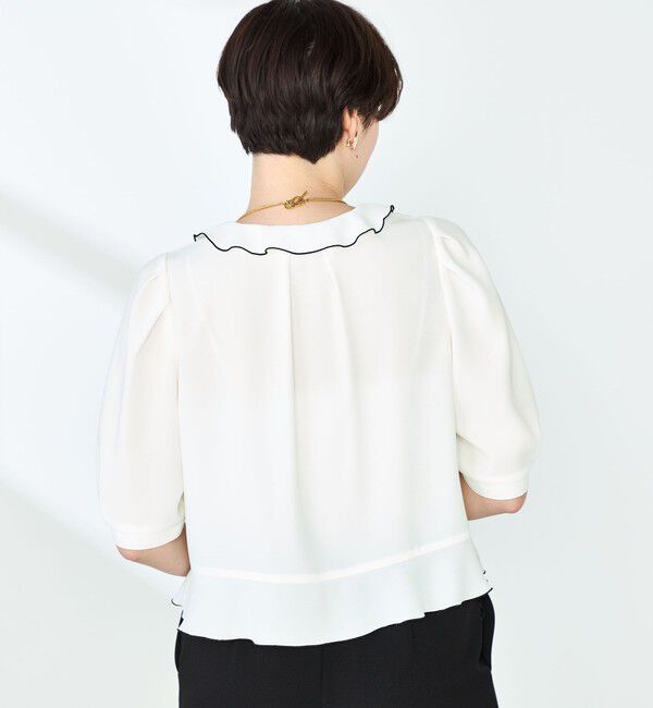 NOLLEY'S「ストレッチジョーゼット配色フリルブラウス」|シャツ・ブラウス|