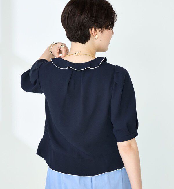 NOLLEY'S「ストレッチジョーゼット配色フリルブラウス」|シャツ・ブラウス|