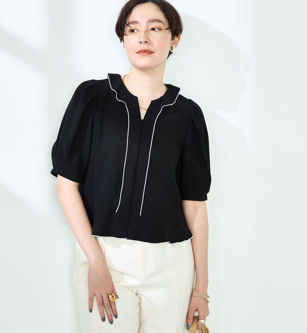 NOLLEY'S「ストレッチジョーゼット配色フリルブラウス」|シャツ・ブラウス|