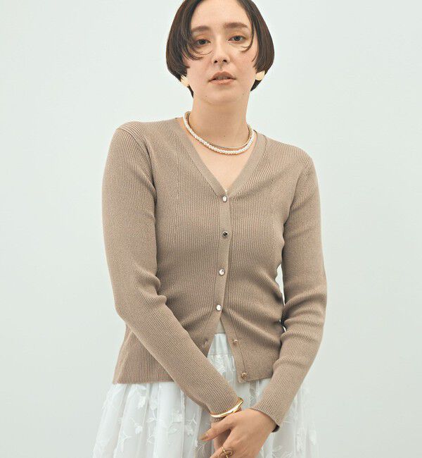 NOLLEY'S「《手洗い可能》リブ斜め柄Vネックカーディガン」|カーディガン|キャメル