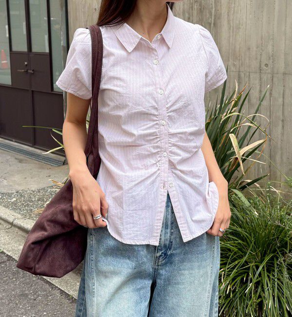 fredy emue「フロントギャザーちび袖ブラウス」|シャツ・ブラウス|