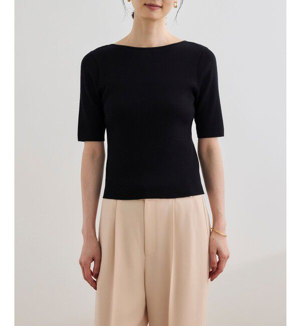 ROPE「【洗える】テレコ5分袖ニットプルオーバー」|ニット・セーター|