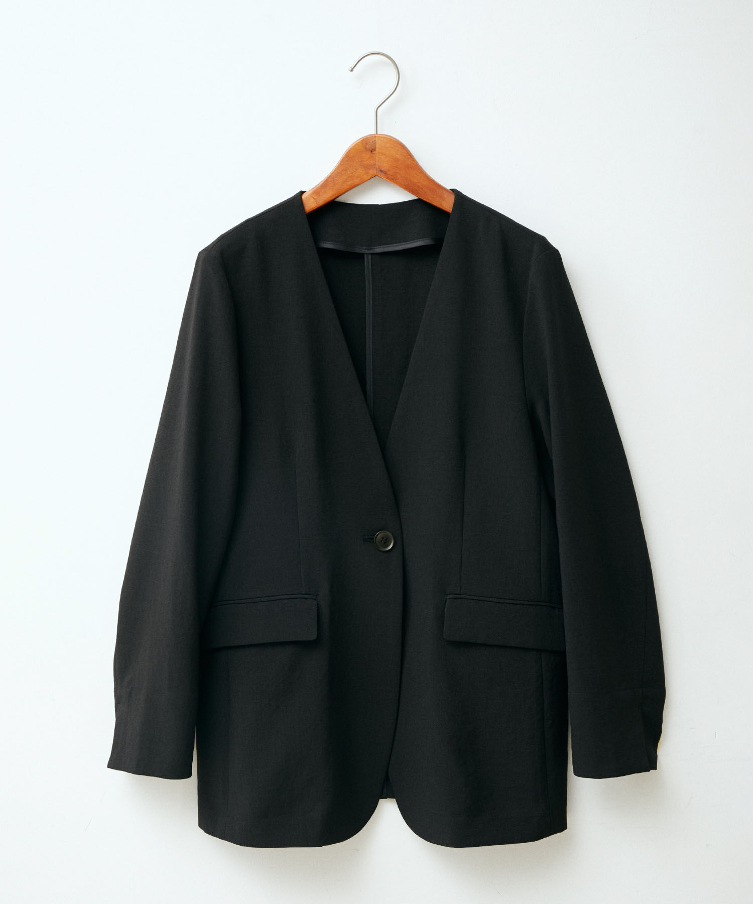 VIS「【洗える・接触冷感】美easyノーカラーVネックジャケット【セットアップ対応】」|ノーカラージャケット|