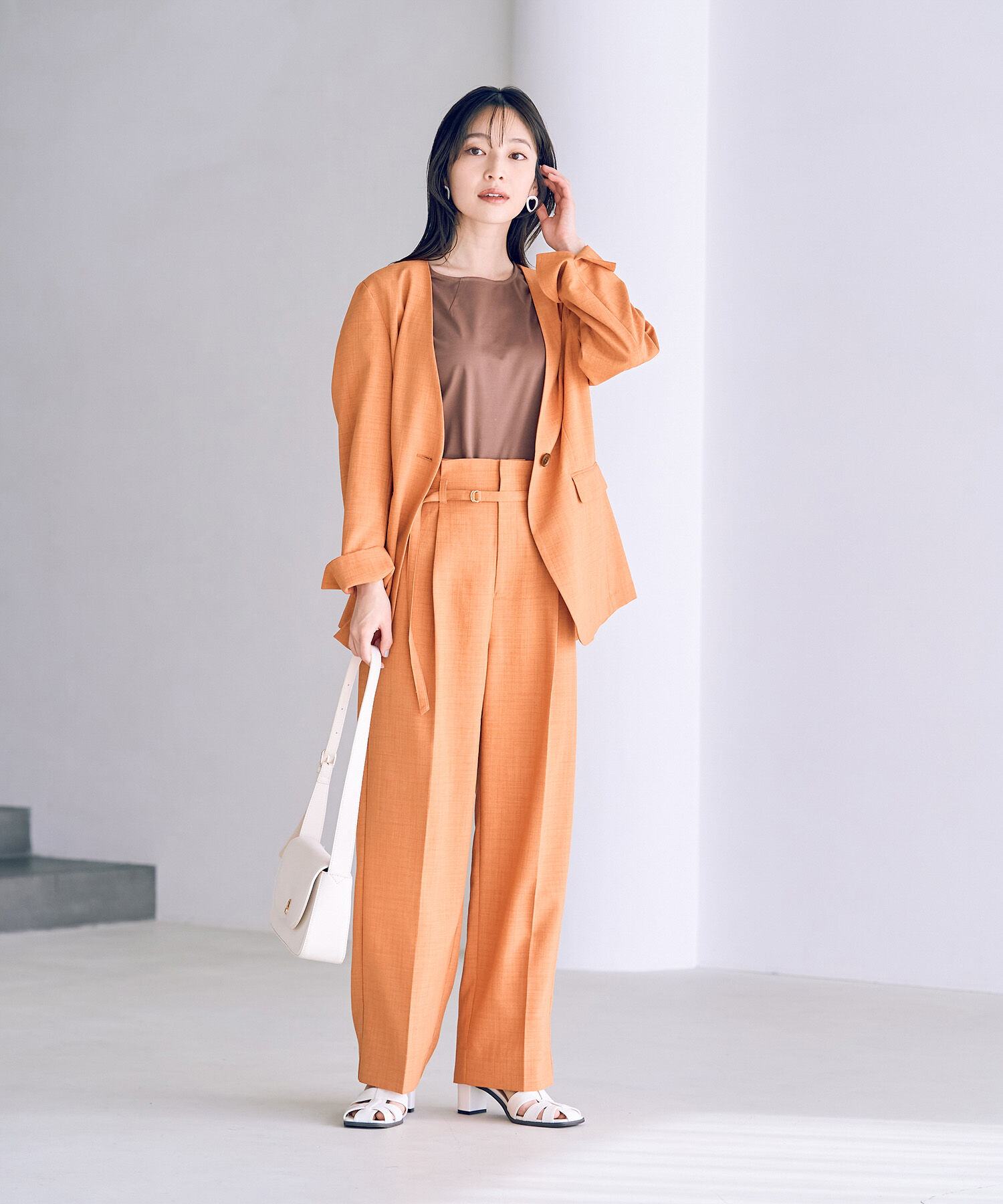 VIS「【洗える・接触冷感】美easyノーカラーVネックジャケット【セットアップ対応】」|ノーカラージャケット|