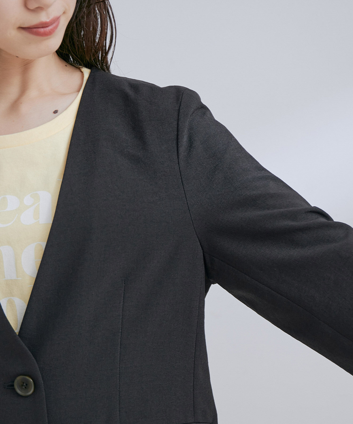 VIS「【洗える・接触冷感】美easyノーカラーVネックジャケット【セットアップ対応】」|ノーカラージャケット|