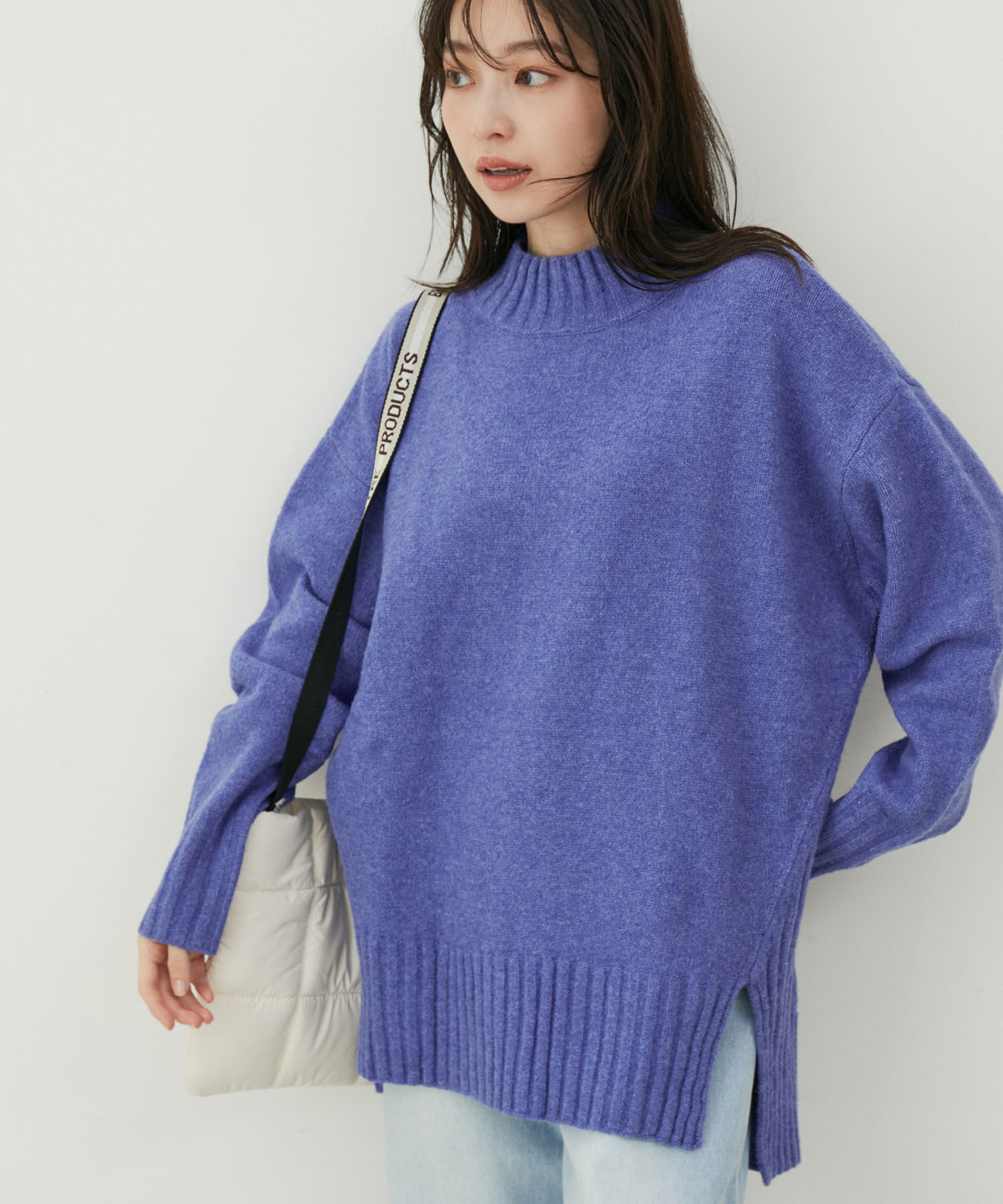 VIS「【選べる着丈】ふわもこサイドスリットニット【洗える】」|ニット・セーター|