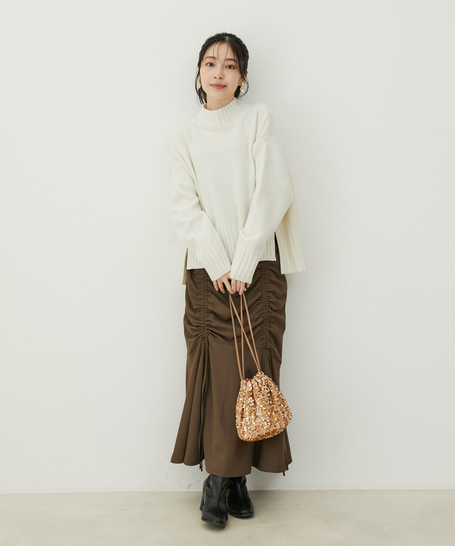 VIS「【選べる着丈】ふわもこサイドスリットニット【洗える】」|ニット・セーター|