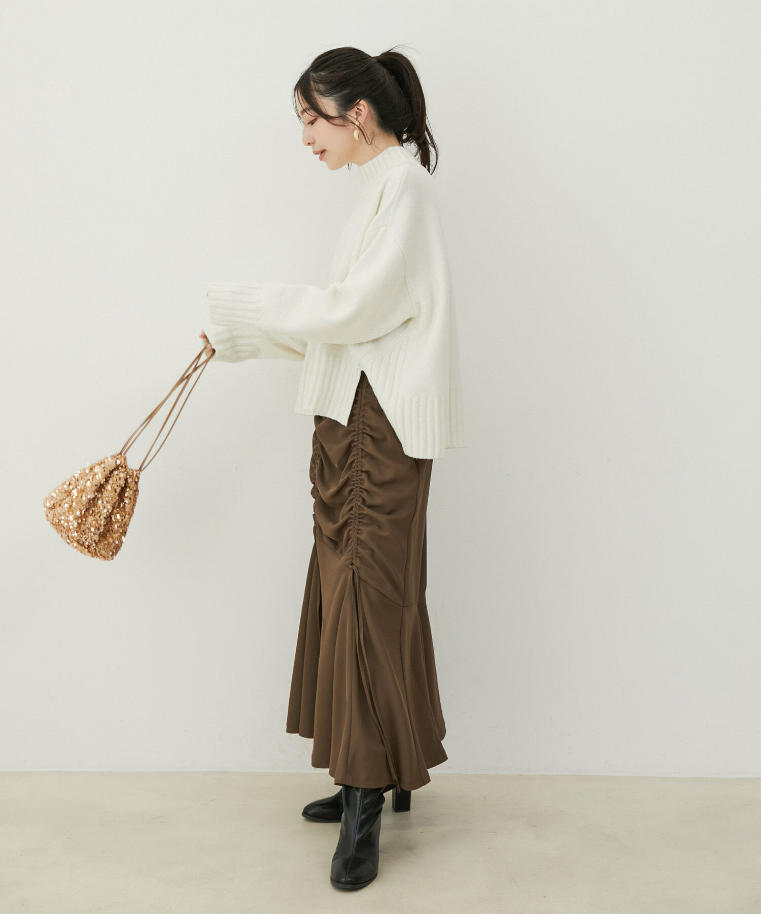 VIS「【選べる着丈】ふわもこサイドスリットニット【洗える】」|ニット・セーター|