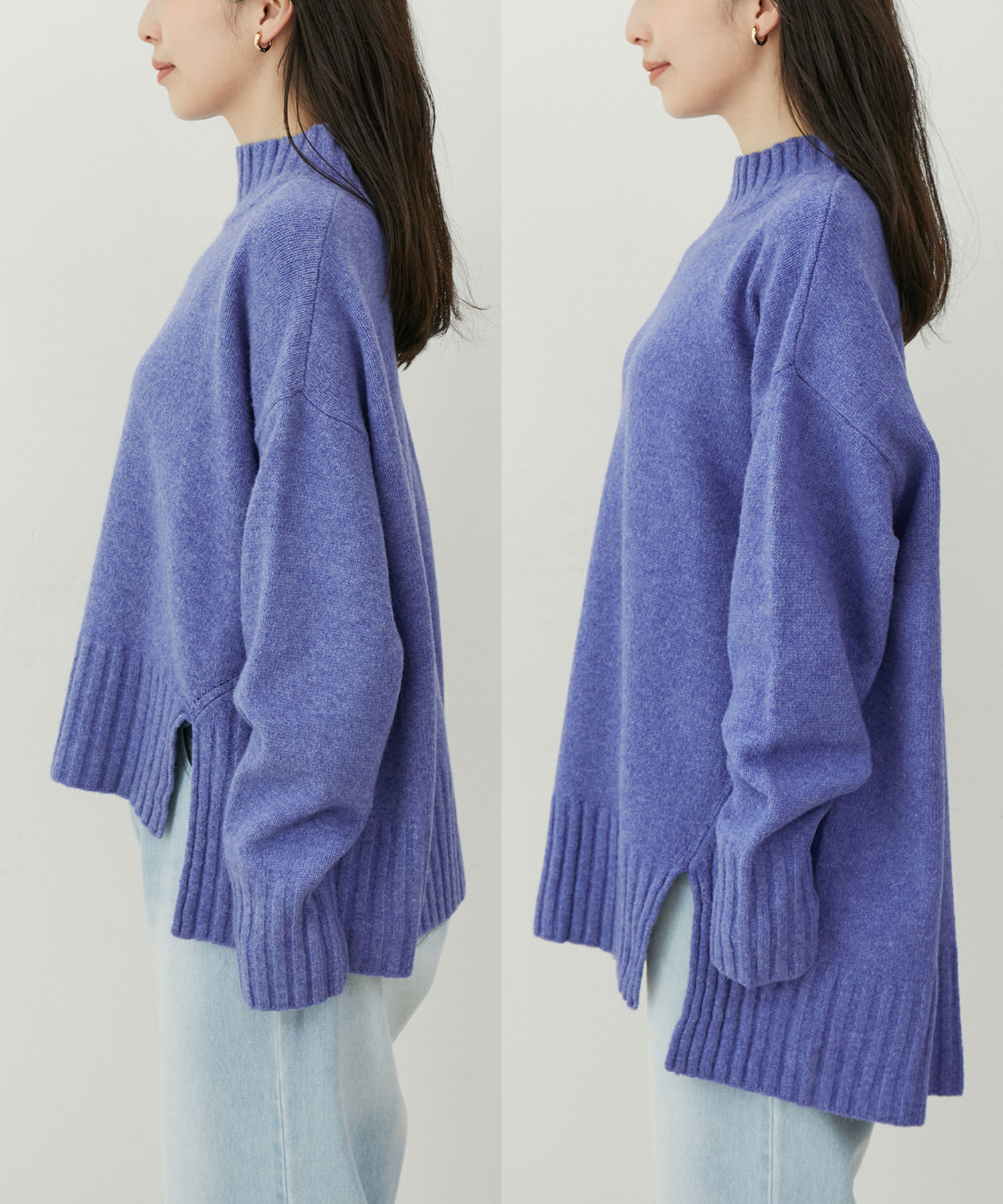 VIS「【選べる着丈】ふわもこサイドスリットニット【洗える】」|ニット・セーター|