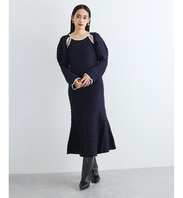VIS「【洗える】クロスジャガードデザインニットワンピース」|ワンピース|