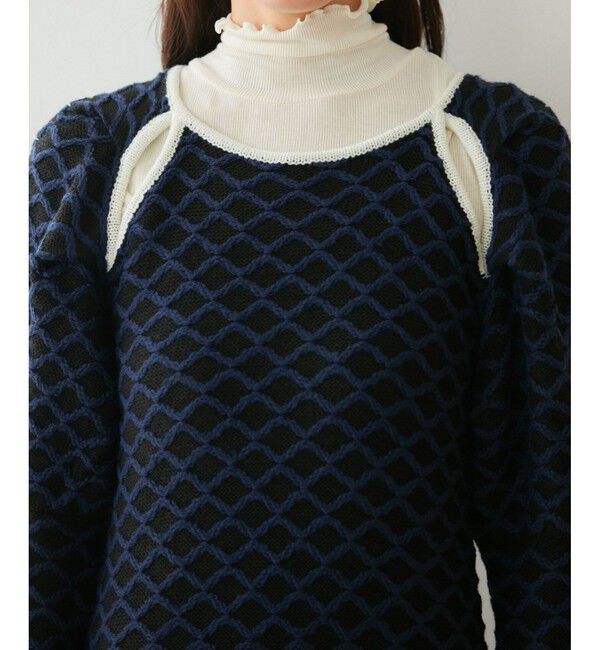 VIS「【洗える】クロスジャガードデザインニットワンピース」|ワンピース|