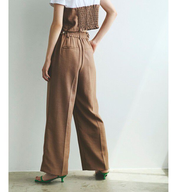 VIS「【美easy】リネンライクワンタックワイドスラックスパンツ【接触冷感/洗える】」|スラックス|ブラウン系(23)