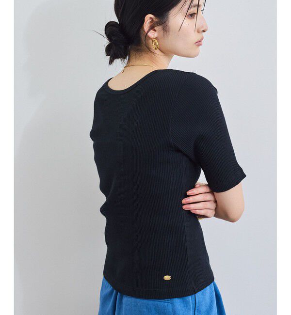 VIS「【前後2WAY】テレコ五分袖プルオーバー」|Tシャツ・カットソー|ブラック(01)