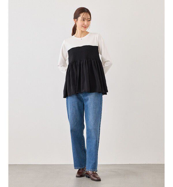 Rope&rsquo;Picnic「シャーリングビスチェ風ドッキングロングスリーブカットソー/リンクコーデ」|Tシャツ・カットソー|