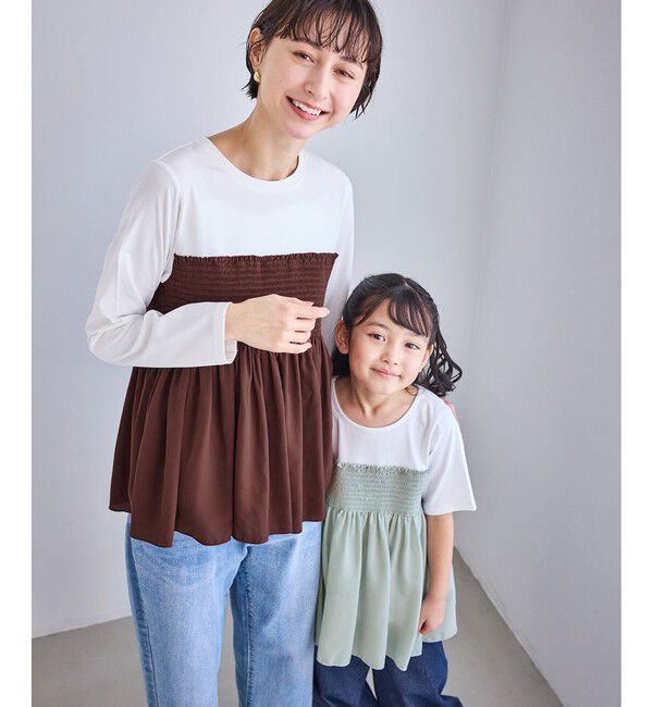 Rope&rsquo;Picnic「シャーリングビスチェ風ドッキングロングスリーブカットソー/リンクコーデ」|Tシャツ・カットソー|