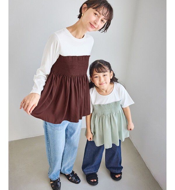 Rope&rsquo;Picnic「シャーリングビスチェ風ドッキングロングスリーブカットソー/リンクコーデ」|Tシャツ・カットソー|