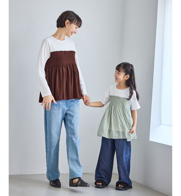 Rope&rsquo;Picnic「シャーリングビスチェ風ドッキングロングスリーブカットソー/リンクコーデ」|Tシャツ・カットソー|