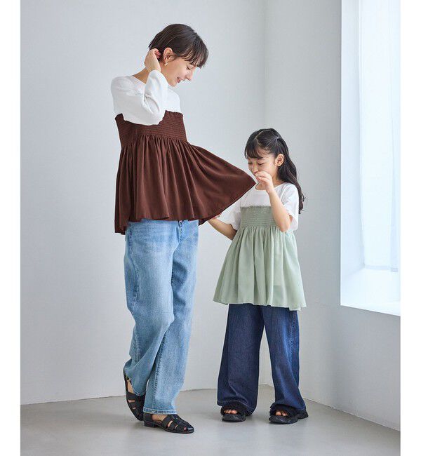 Rope&rsquo;Picnic「シャーリングビスチェ風ドッキングロングスリーブカットソー/リンクコーデ」|Tシャツ・カットソー|