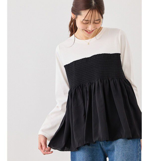 Rope&rsquo;Picnic「シャーリングビスチェ風ドッキングロングスリーブカットソー/リンクコーデ」|Tシャツ・カットソー|