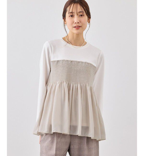 Rope&rsquo;Picnic「シャーリングビスチェ風ドッキングロングスリーブカットソー/リンクコーデ」|Tシャツ・カットソー|ベージュ系(29)