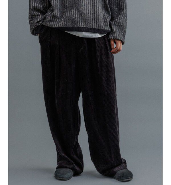 ADAM ET ROPE'「【WEB限定】2タック ワイドストレート ドカンパンツ / バギーパンツ /コーデュロイ / ユニセックス」|チノ|ブラック(01)