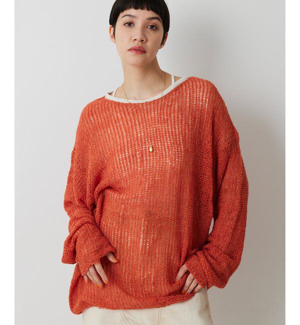 THE PAUSE「【THE PAUSE】メッシュプルオーバー」|ニット・セーター|オレンジ