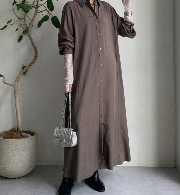  「リヨセルツイルロングシャツワンピース」|ワンピース|