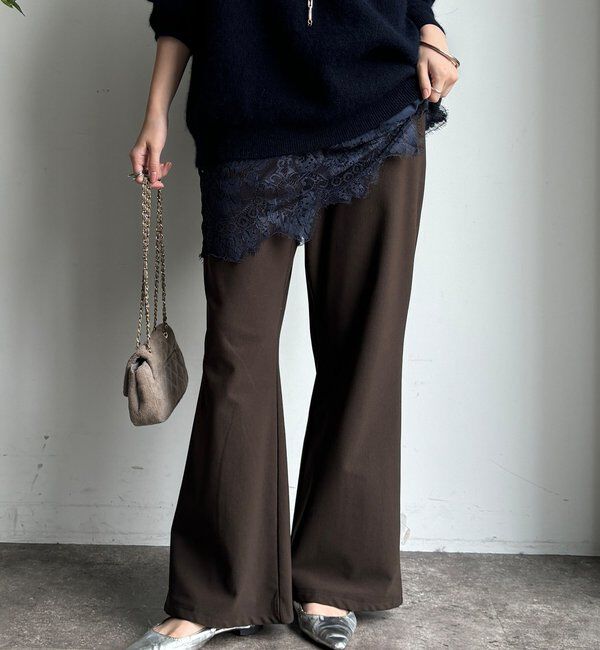  「裏起毛セミフレアイージーパンツ」|チノ|ブラウン