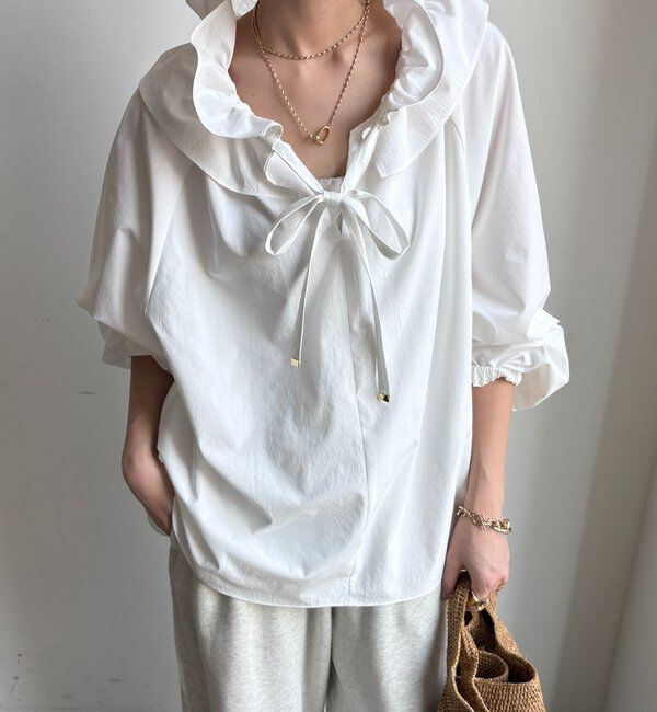  「ダブルフリルカラーブラウス」|シャツ・ブラウス|ホワイト