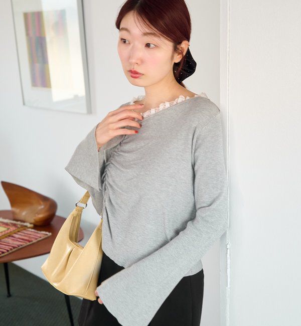  「【4色展開】レースシャーリングニット」|ニット・セーター|