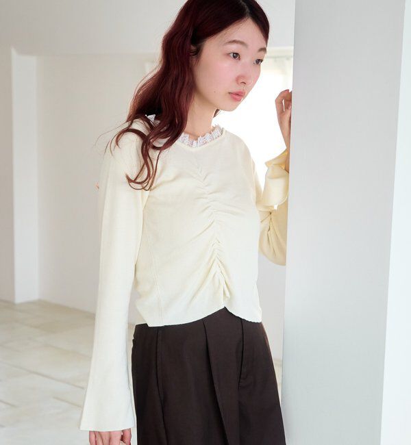  「【4色展開】レースシャーリングニット」|ニット・セーター|