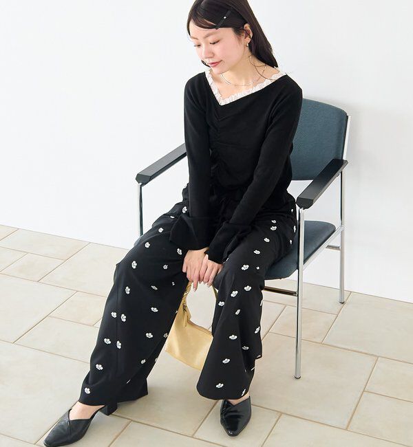  「【4色展開】レースシャーリングニット」|ニット・セーター|