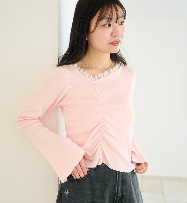  「【4色展開】レースシャーリングニット」|ニット・セーター|