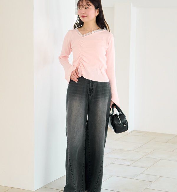  「【4色展開】レースシャーリングニット」|ニット・セーター|