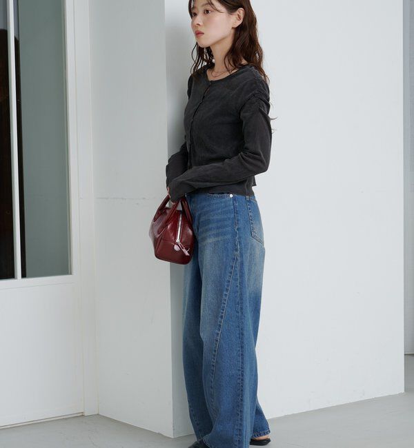  「【2サイズ展開/低身長サイズ/ウエスト調節可】カーブステッチデニム」|デニム|