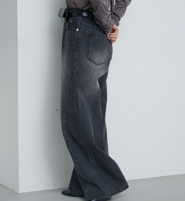  「【2サイズ展開/低身長サイズ/ウエスト調節可】カーブステッチデニム」|デニム|