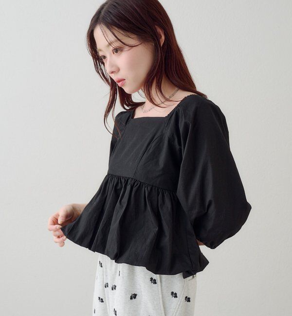  「【花柄&無地】フラワーバルーンブラウス」|シャツ・ブラウス|ブラック