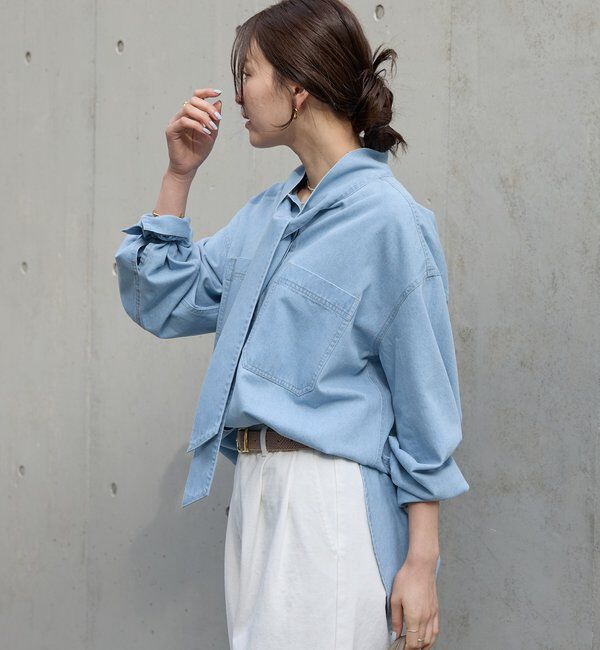  「【新色追加/抜け感】デニムボウタイシャツ」|シャツ・ブラウス|