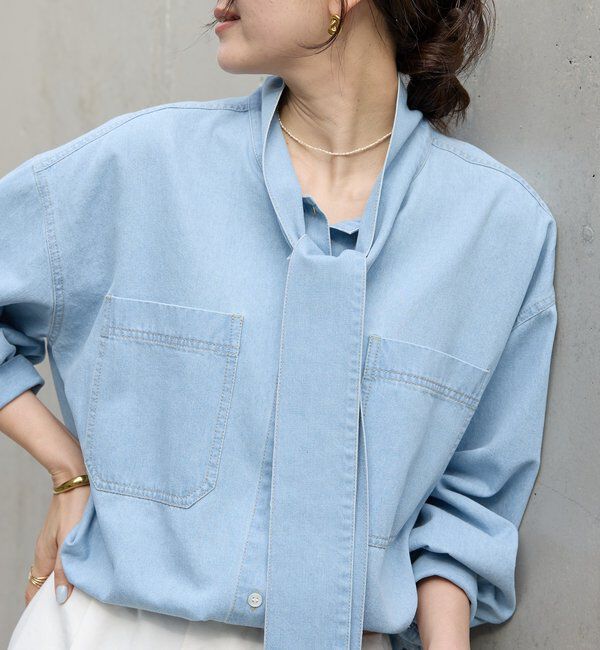  「【新色追加/抜け感】デニムボウタイシャツ」|シャツ・ブラウス|